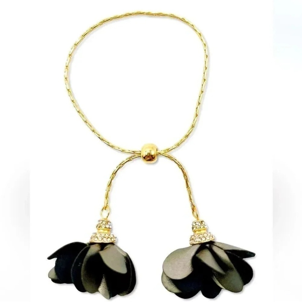 Imitation Pearl & Fabric Flower Bolo Bracelet